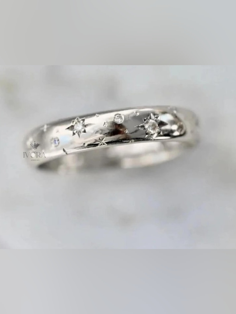 Celestial Stars Galaxy Sterling Silver Moissanite Starburst Ring 5.5 ✨